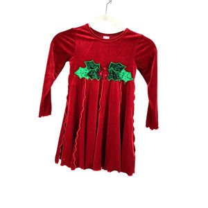 Love U Lots Red Velvet Girls Dress Christmas Leaves & Berries Size 6